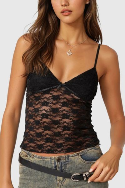 Edikted Eira Sheer Lace Tank Top In Black, Women's At Urban Outfitters