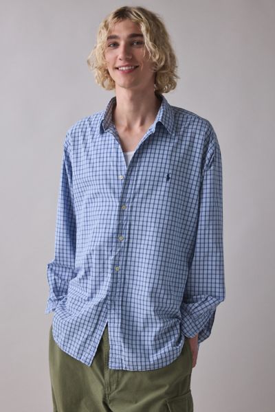 Vintage By UO Check Print Long Sleeve Button-Down Shirt