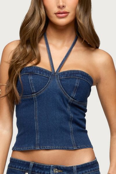 Edikted Jagger Denim Halter Top