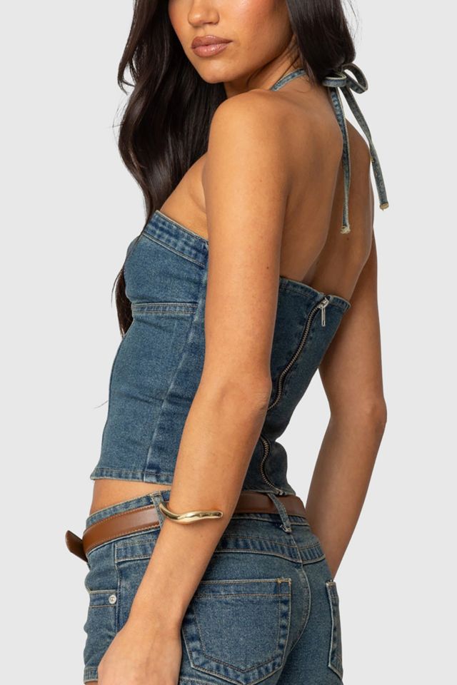 Edikted Jagger Denim Halter Top #4