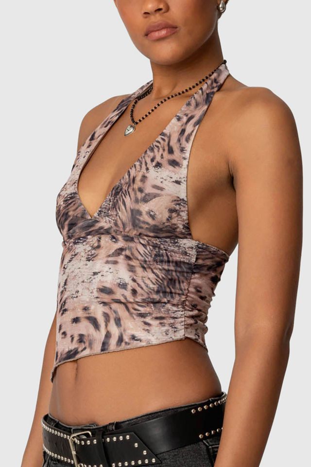 Edikted Leopard Mesh Asymmetric Halter Top #1