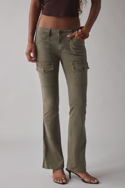 Bdg Brigid Canvas Ultra Low-rise Bootcut Utility Pant In Dark Green, Women's At Urban Outfitters In Green