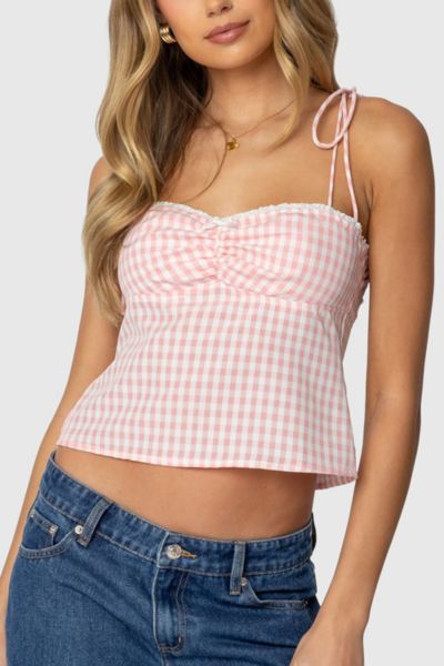 Edikted Billie Open Tie Back Gingham Top In Light/pink, Women's At Urban Outfitters