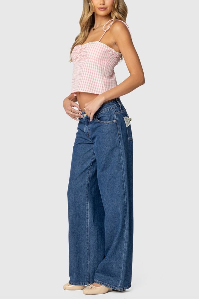 Edikted Billie Open Tie Back Gingham Top #1