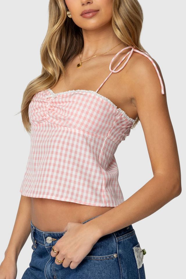 Edikted Billie Open Tie Back Gingham Top #2