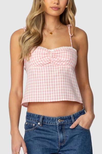 Edikted Billie Open Tie Back Gingham Top