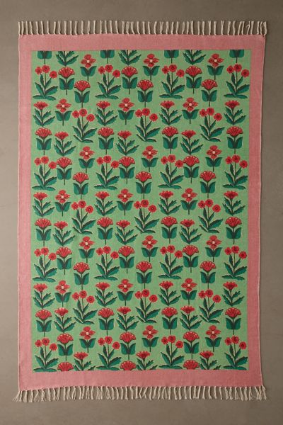 Urban Outfitters Brighton Floral Printed Woven Rug In Green At  In Green