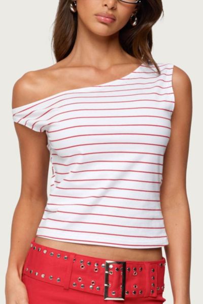 Edikted Keryn Striped Asymmetric Top In White