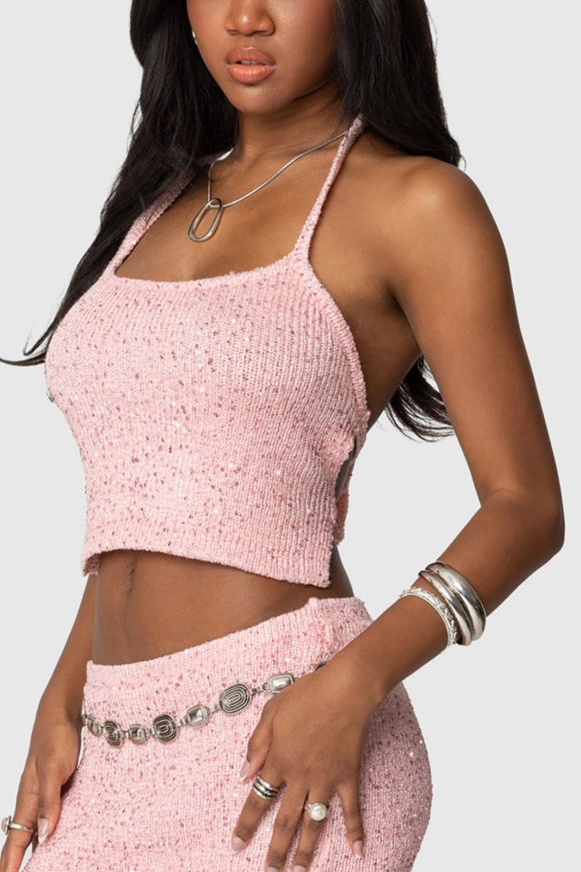 Edikted Shaylee Sequin Knit Backless Top #4