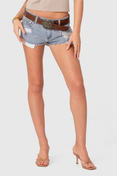 Edikted Devin Low Rise Micro Denim Shorts In Light/blue, Women's At Urban Outfitters