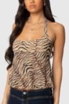 Edikted Tiger Printed Mesh Babydoll Top
