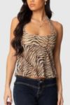 Edikted Tiger Printed Mesh Babydoll Top