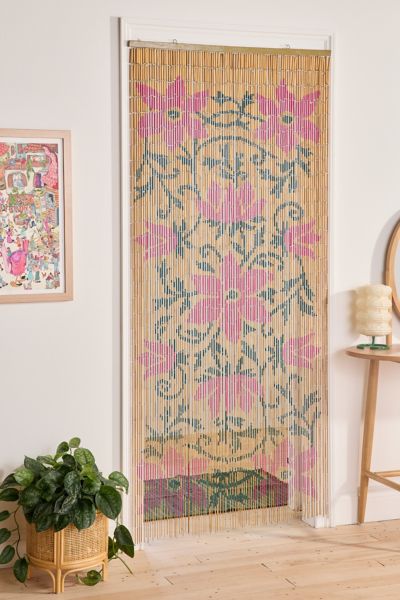 Urban Outfitters Allegra Floral Bamboo Beaded Curtain In Natural/purple At  In Multi