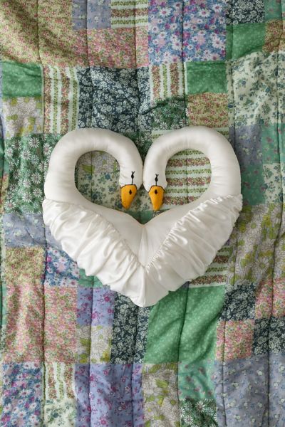 Swan Heart Satin Throw Pillow