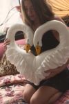 Swan Heart Satin Throw Pillow