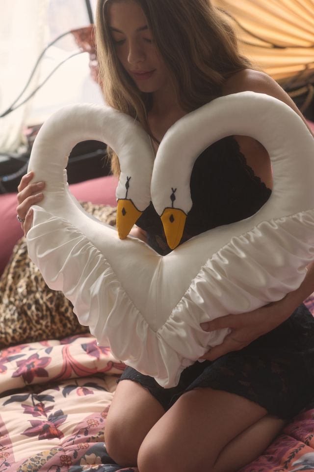 Swan Heart Satin Throw Pillow #1