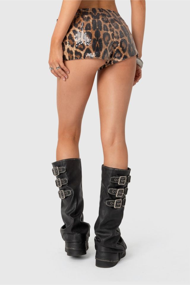Edikted Sequin Leopard Printed Micro Shorts #3