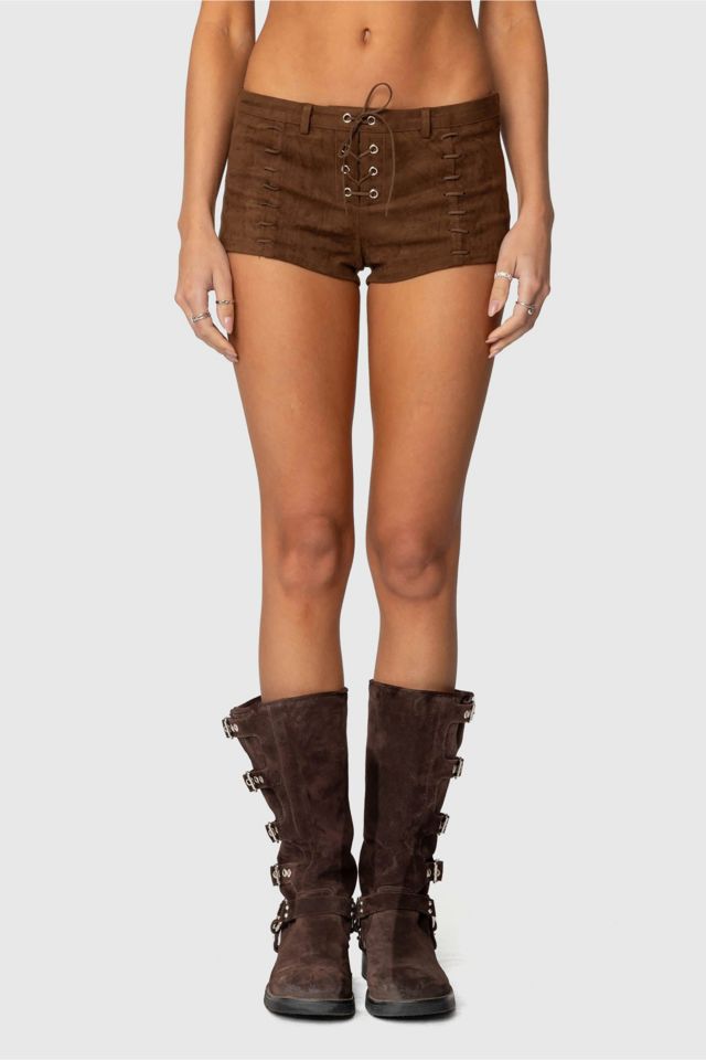 Edikted Sloane Faux Suede Micro Shorts #1