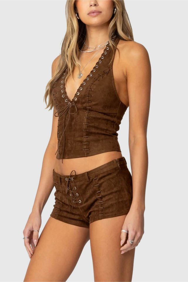Edikted Sloane Faux Suede Micro Shorts #4