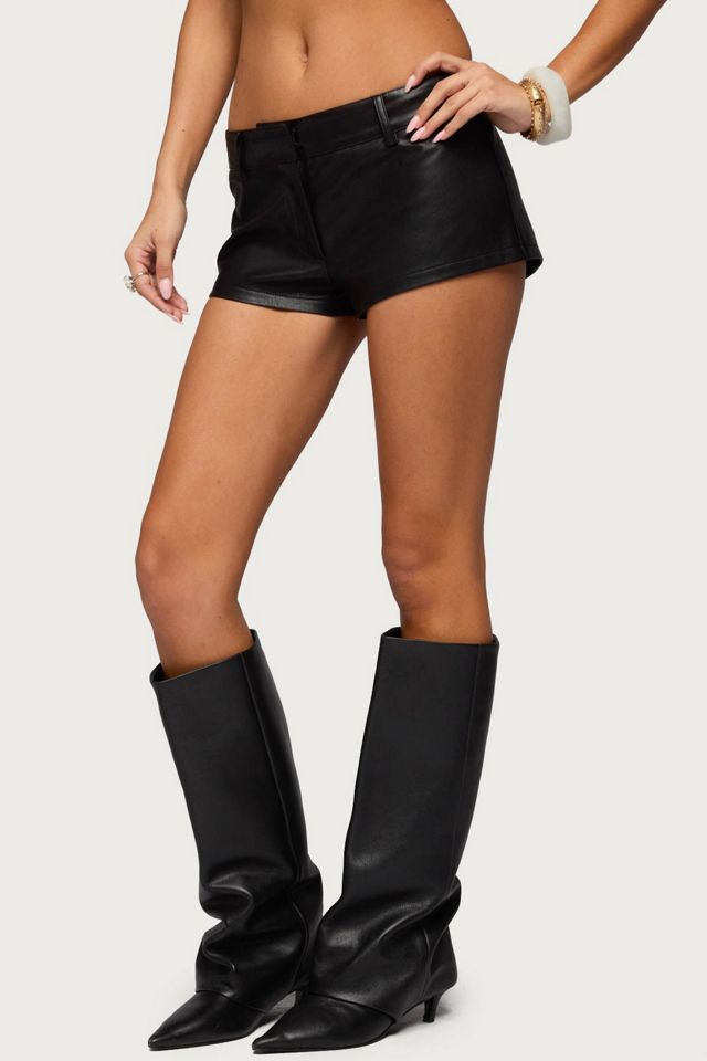 Edikted Melaney Faux Leather Micro Shorts #2