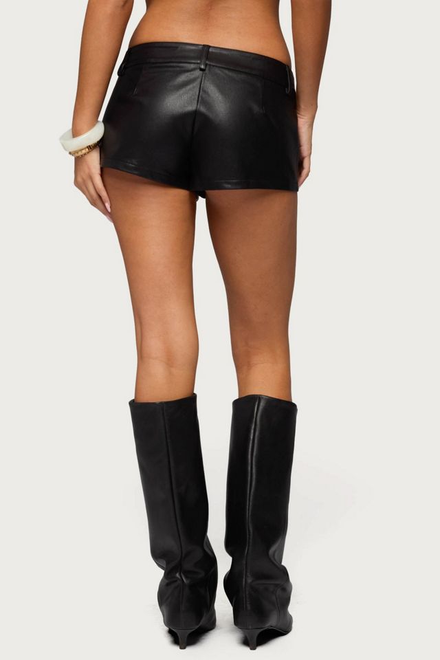 Edikted Melaney Faux Leather Micro Shorts #3