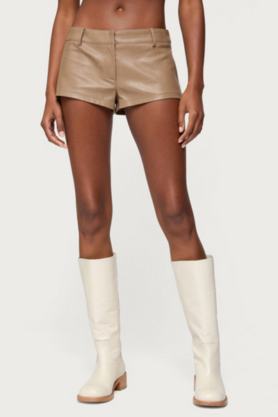 Edikted Melaney Faux Leather Micro Shorts In Brown