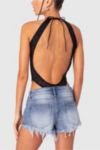 Edikted Erika Low Rise Frayed Denim Shorts