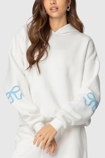 Edikted Bonney Bow Detail Hoodie Sweatshirt In Cream, Women's At Urban Outfitters