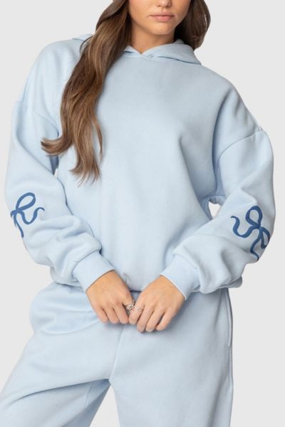 Edikted Bonney Bow Detail Hoodie Sweatshirt In Blue, Women's At Urban Outfitters