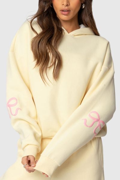 Edikted Bonney Bow Detail Hoodie Sweatshirt In Yellow, Women's At Urban Outfitters