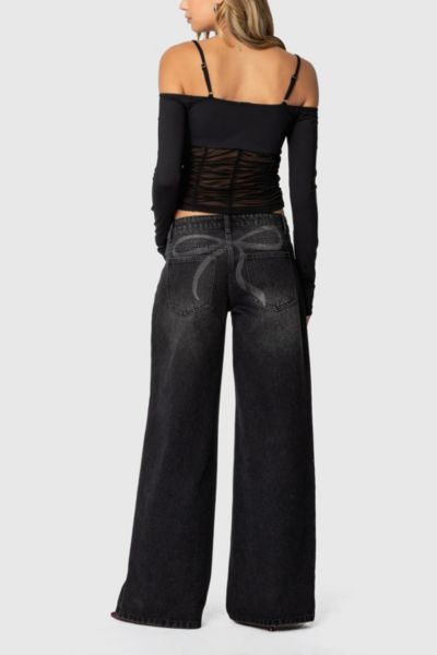 Edikted Vyxen Vintage Washed Low Rise Jeans In Black/washed, Women's At Urban Outfitters