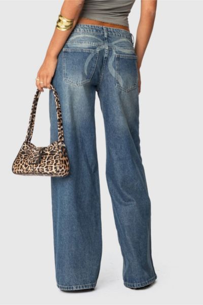 Edikted Vyxen Vintage Washed Low Rise Jeans In Blue/vintage/washed, Women's At Urban Outfitters