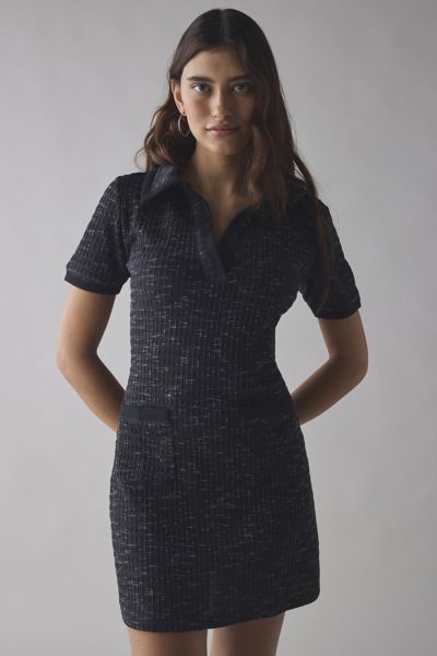 UO Golden Hour Ribbed Knit Short Sleeve Collared Mini Dress