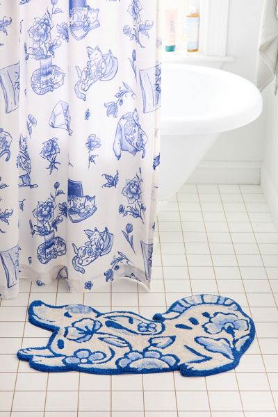 Urban Outfitters Delft Dog Shaped Plush Tufted Bath Mat In Blue At  In Blue