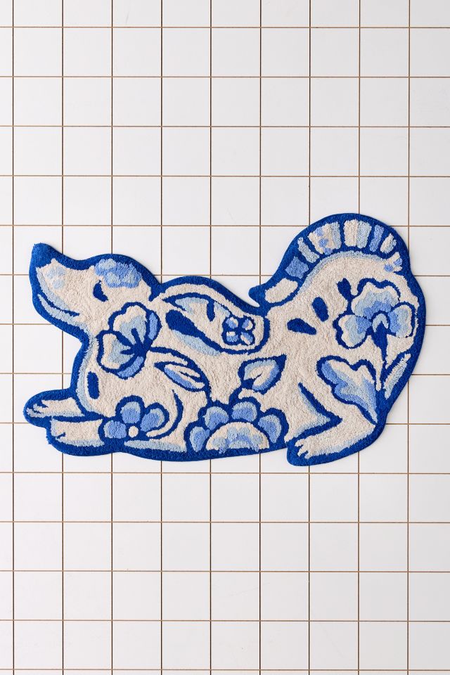Delft Dog Shaped Plush Tufted Bath Mat #1