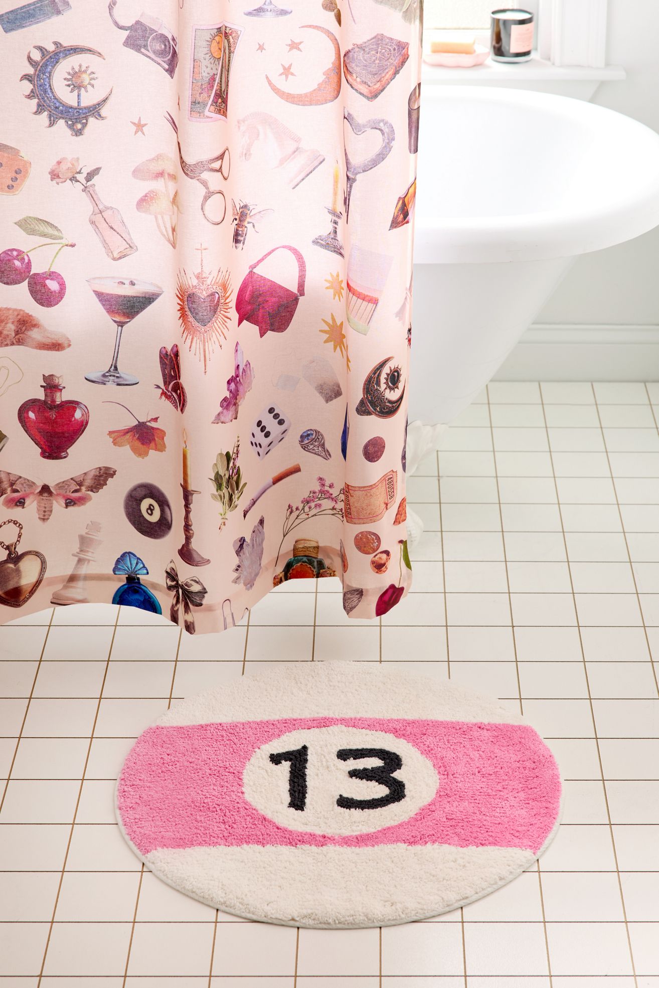 13 Pool Ball Shaped Plush Tufted Bath Mat - Pink, Regular, ONE SIZE