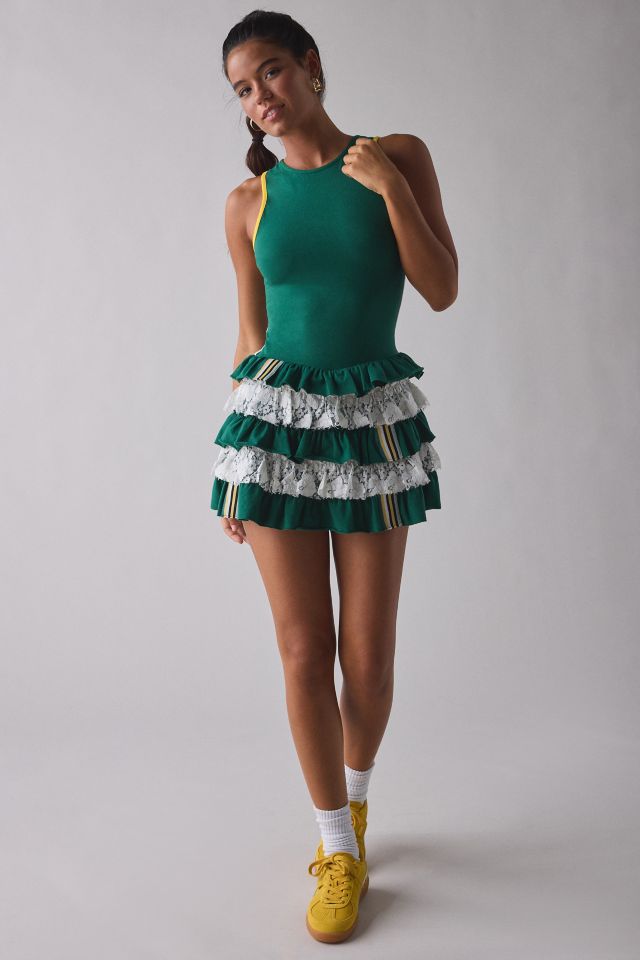 UO Good Game Laced Up Open-Back Tiered Ruffle Romper #2
