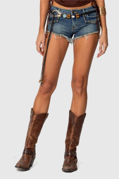 Edikted Studded Low Rise Denim Micro Shorts In Blue/washed, Women's At Urban Outfitters