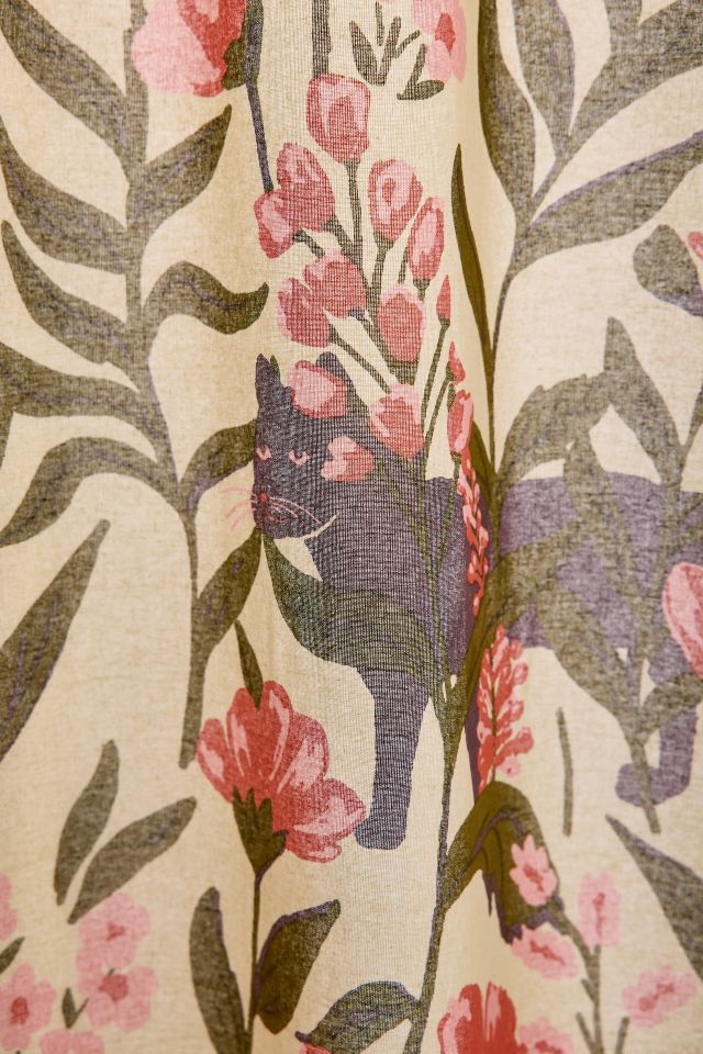 Wren Cat Greenery Patterned Shower Curtain #1