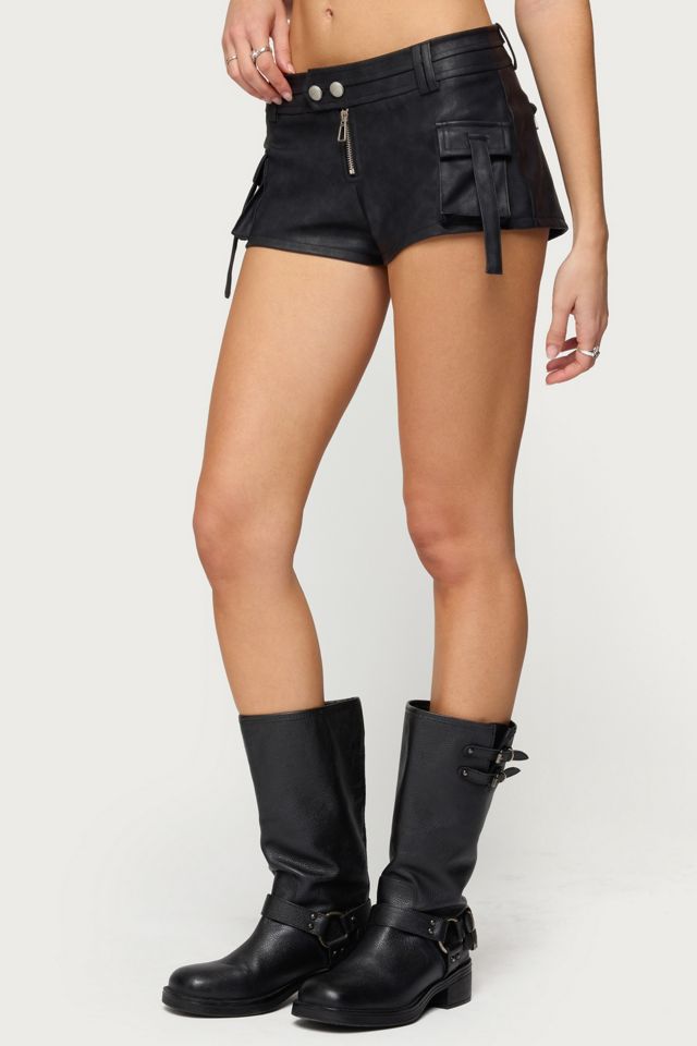 Edikted Washed Faux Leather Micro Cargo Shorts #2
