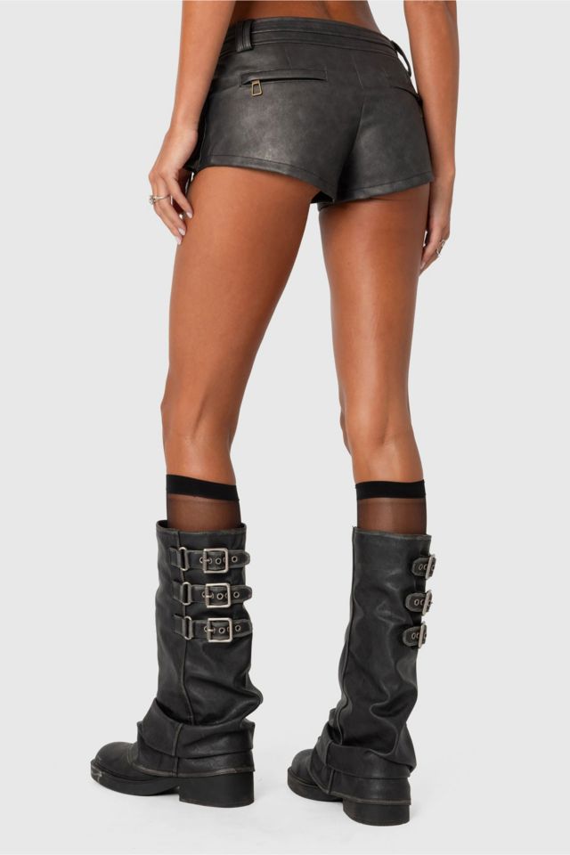 Edikted Washed Faux Leather Micro Cargo Shorts #3