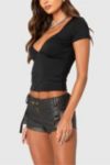 Edikted Washed Faux Leather Micro Cargo Shorts