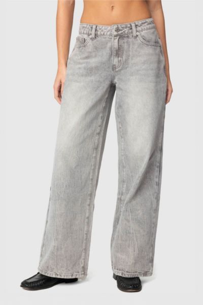 Edikted Magda Low Rise Acid Wash Jeans In Gray/washed, Women's At Urban Outfitters