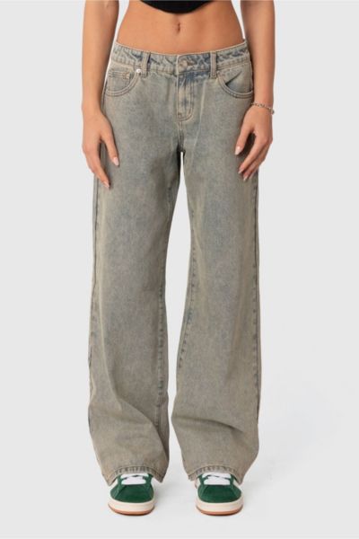 Edikted Magda Low Rise Acid Wash Jeans In Blue, Women's At Urban Outfitters