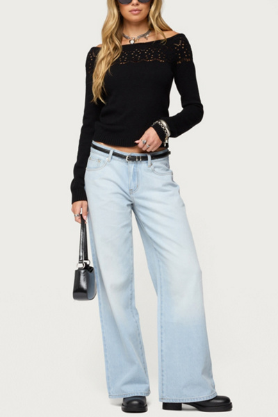 Edikted Magda Low Rise Acid Wash Jeans In Light/blue, Women's At Urban Outfitters