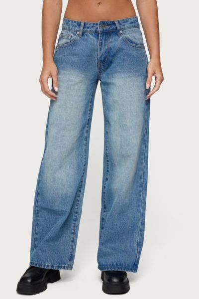 Edikted Magda Low Rise Acid Wash Jeans In Blue/washed, Women's At Urban Outfitters In Blue
