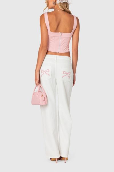 Edikted Bow Pocket Relaxed Jeans In White, Women's At Urban Outfitters