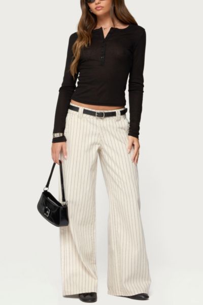Edikted Cory Striped Low Rise Jeans In Cream, Women's At Urban Outfitters In Neutral