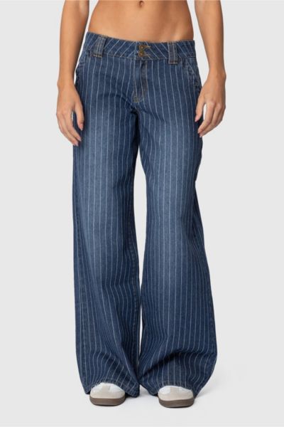Edikted Cory Striped Low Rise Jeans In Blue, Women's At Urban Outfitters