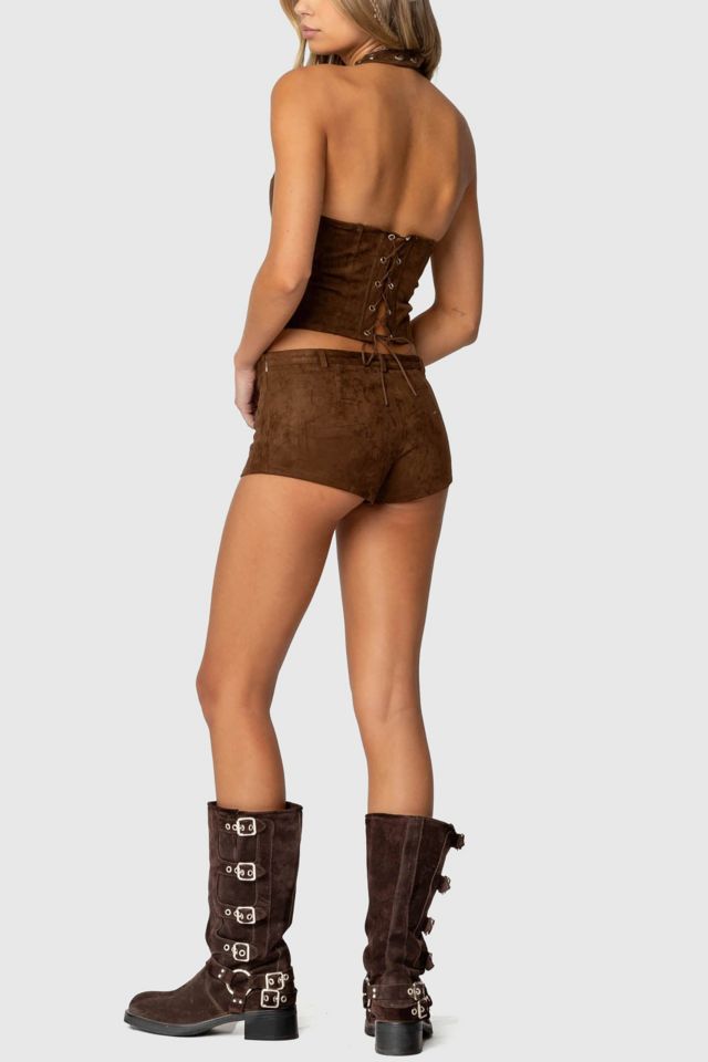Edikted Sloane Faux Suede Halter Top #4